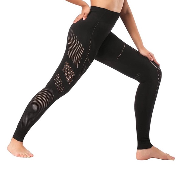 Black Cut Out Workout Pants - Picture 3 of 5